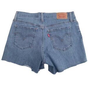 Levis Shorts Womens 27 Medium Wash Denim Mid Length Distressed Cutoff Blue Jean